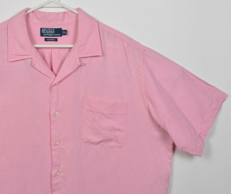 Polo Ralph Lauren Men's XL Silk Linen Blend Solid Pink Caldwell Camp Shirt