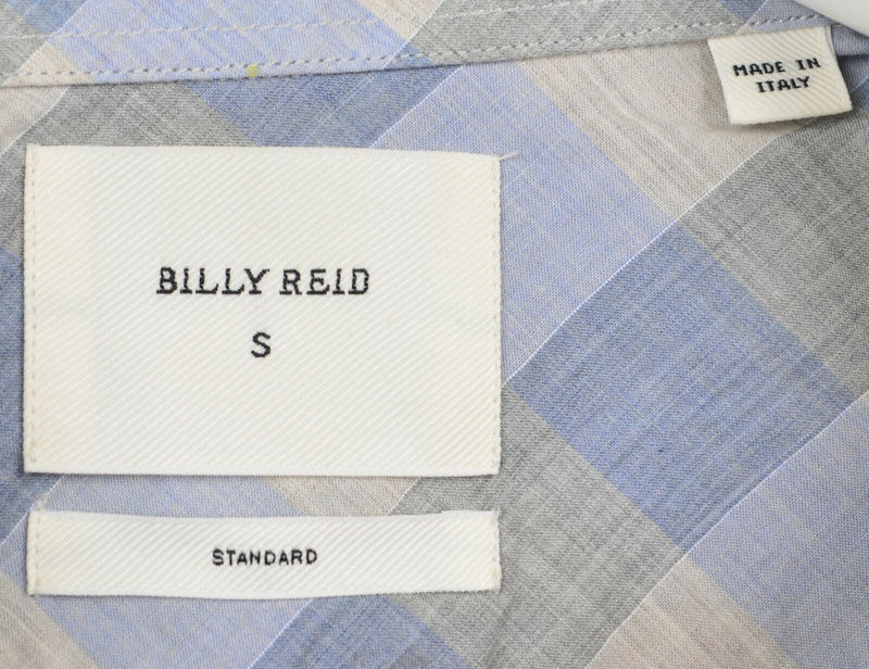 Billy Reid Men's Small Standard Blue Gray Plaid Check Spread Collar Italy Shirt