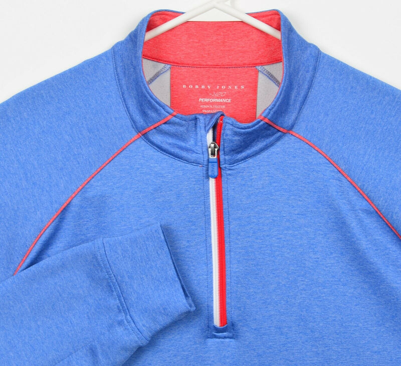 Bobby Jones X-H20 Men's 2XL Heather Blue Red Performance 1/4 Zip Golf Jacket