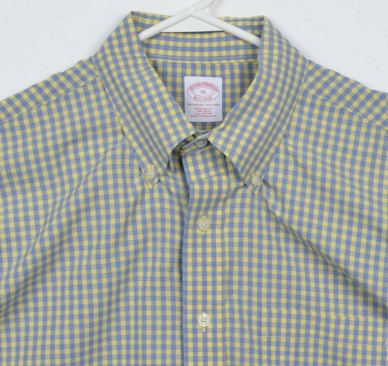 Brooks Brothers Men's XL Regular Yellow Blue Check Non-Iron Button-Down Shirt