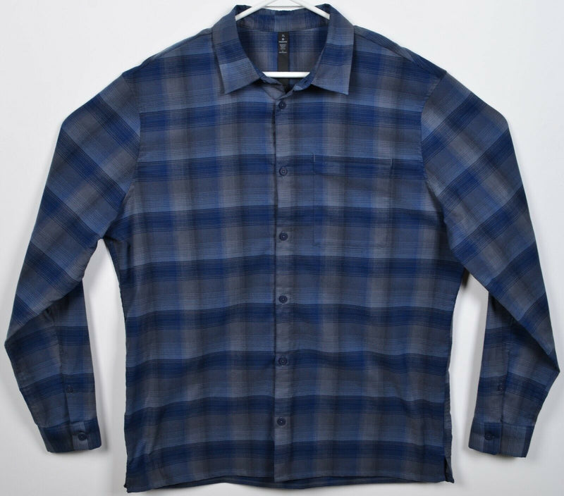 Lululemon Men's XL Masons Peak Blue Gray Plaid Athleisure Stretch Flannel Shirt