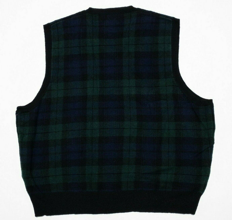 Polo Ralph Lauren Men's XL 100% Lambswool Green Navy Tartan Plaid Sweater Vest