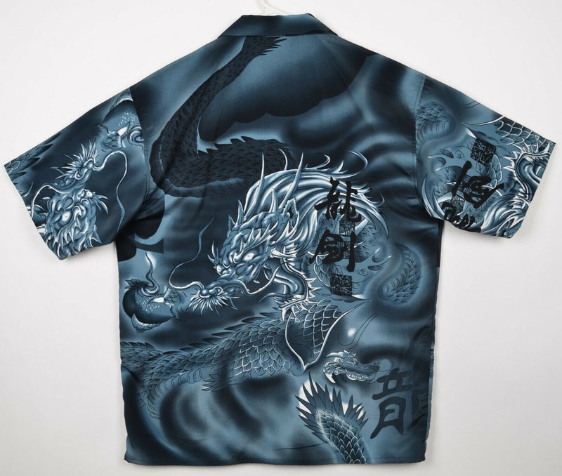 Million Guy Men's Large (16.5) Polyester Dragon Anime Blue Graphic Camp Shirt