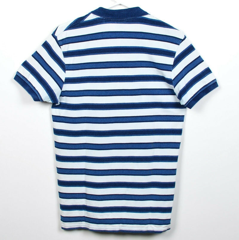 Scotch & Soda Men's Small Indigo Blue White Striped Short Sleeve Polo Shirt