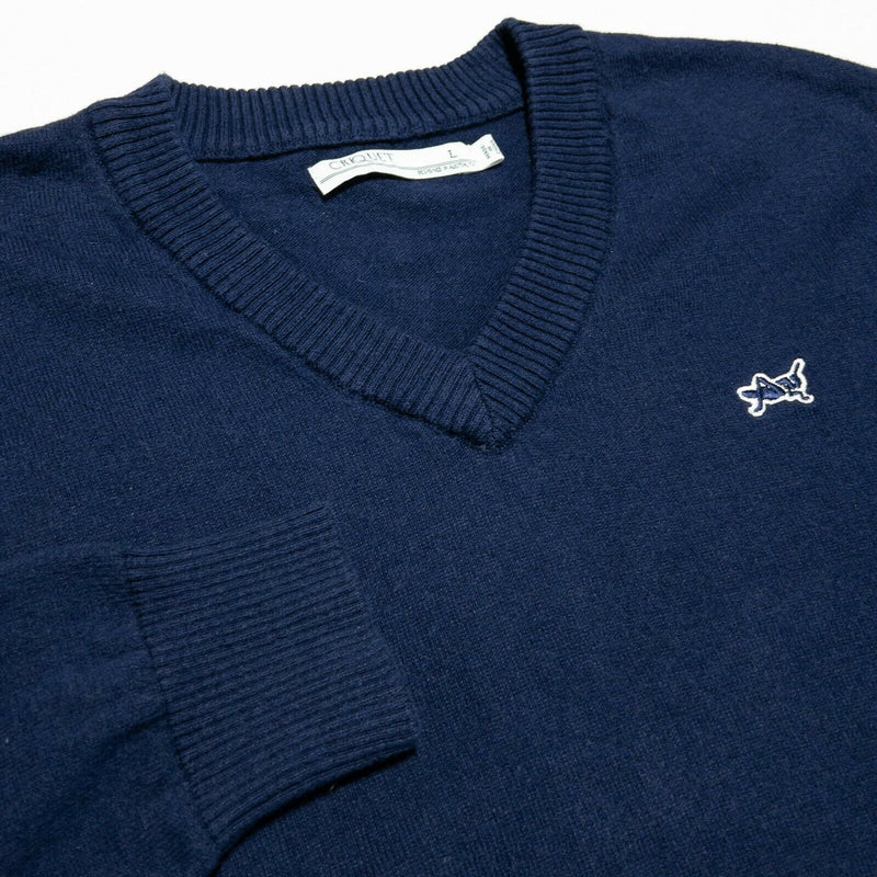 Criquet Men's Large Navy Blue Cotton Cashmere Blend V-Neck Pullover Sweater