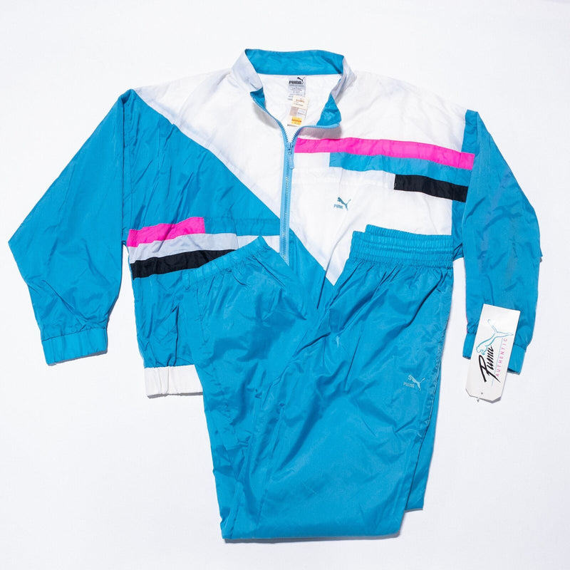 Vintage PUMA Tracksuit Men's Large Geometric 2 Piece Set Jacket Pants Blue New
