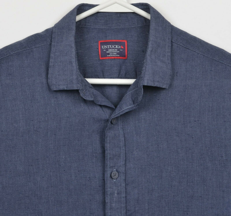 UNTUCKit Men's Medium 100% Linen Wrinkle Resistant Blue Button-Front Shirt