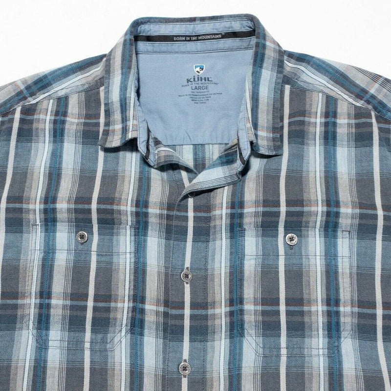 Kuhl Skorpio Shirt Men LT Large Tall Tapered Linen Blend Blue Gray Plaid Outdoor