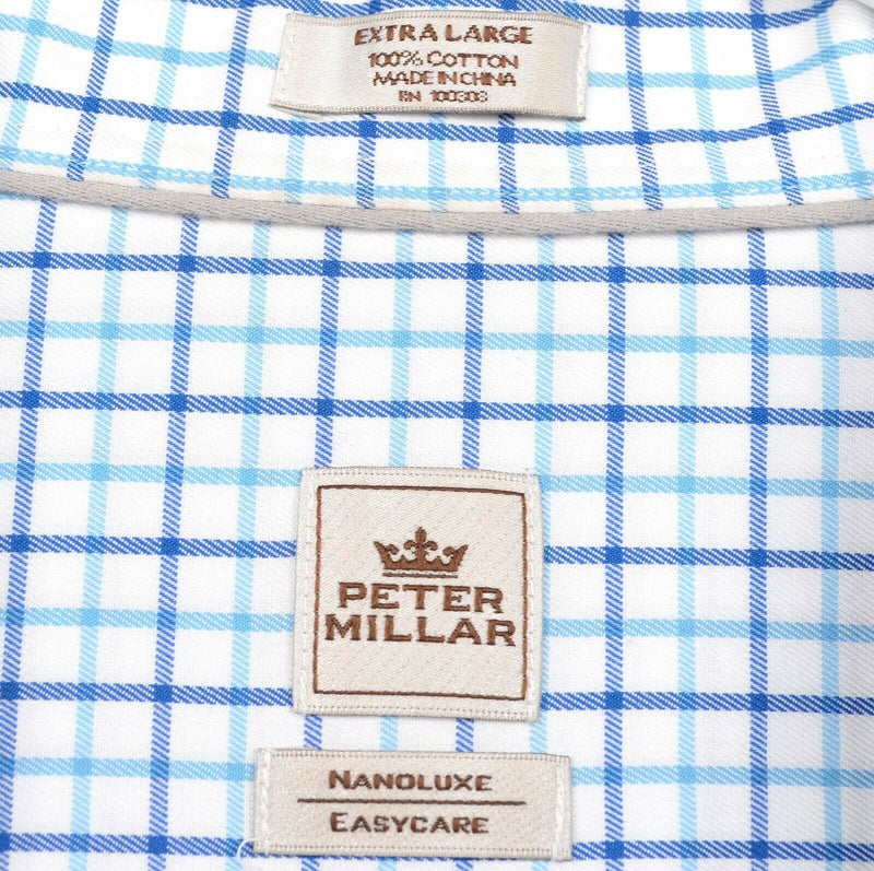 Peter Millar Men's Sz XL Nanoluxe EasyCare Blue Aqua Plaid Button-Front Shirt