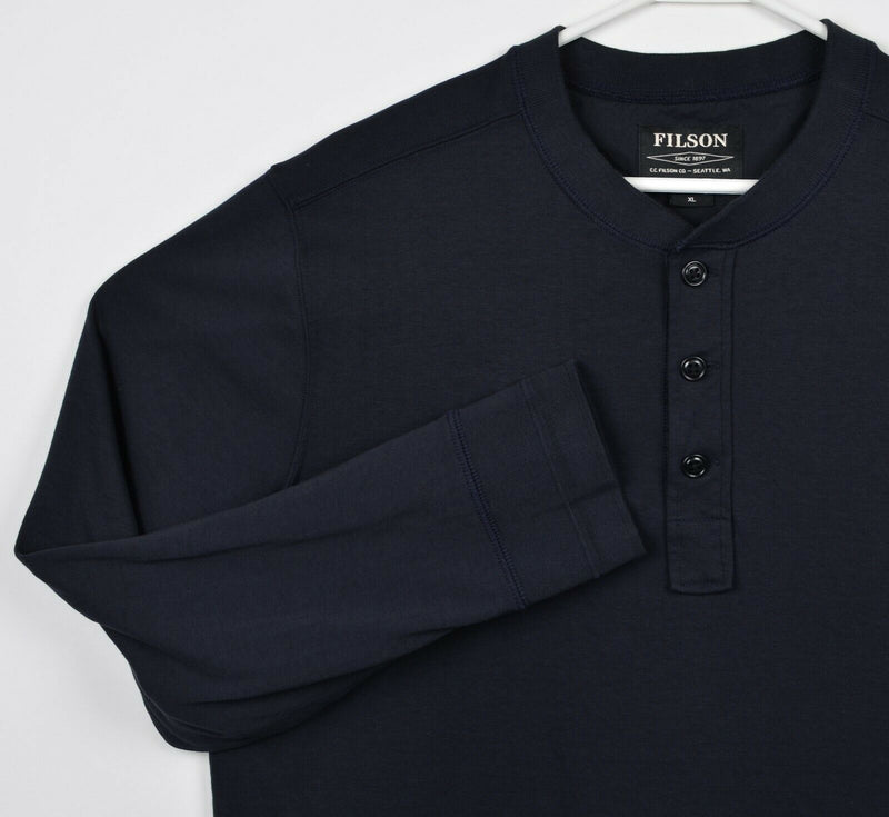 CC Filson Men's XL Henley Collar Solid Dark Navy Blue Long Sleeve Shirt