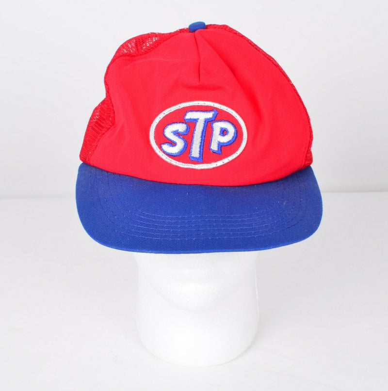 Vintage STP Motor Oil Mesh Trucker Snapback Hat Cap Red Blue M&B Headwear USA