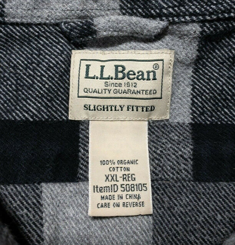 L.L. Bean Flannel Men's 2XL Organic Shirt Gray Black Buffalo Plaid Check
