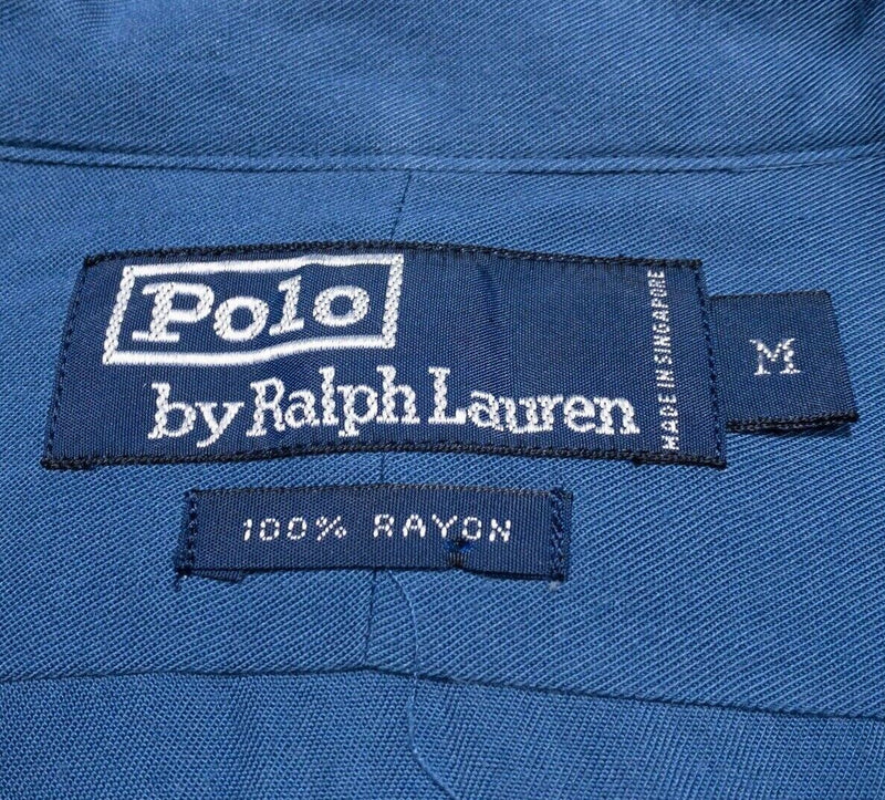 Polo Ralph Lauren Rayon Shirt Medium Men's Blue Long Sleeve Button-Front Vintage