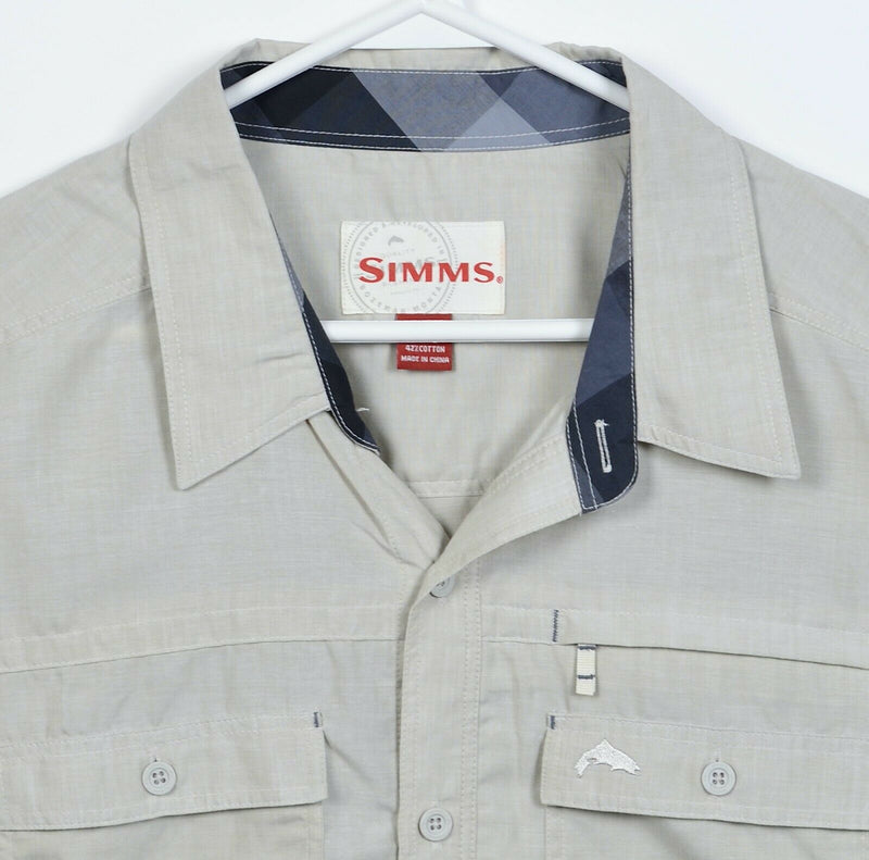 Simms Fishing Men's XL Tencel Cotton Blend Beige Zip Pockets Button-Front Shirt