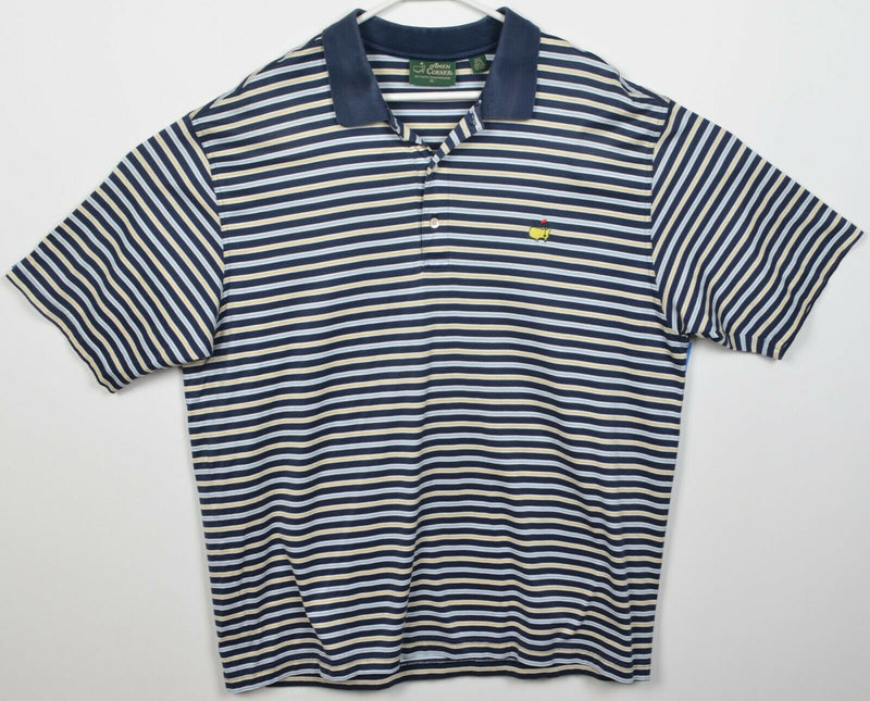 Masters Amen Corner Men's XL Navy Blue Yellow Striped Golf Polo Shirt
