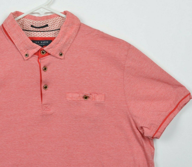 Ted Baker London Men's 5 Pink/Red Short Sleeve Button-Down Pocket Polo Shirt