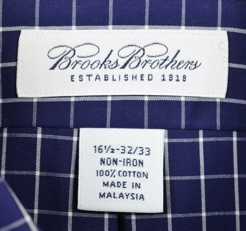 Brooks Brothers Men's 16.5 32/33 Navy Blue Check Non-Iron Button-Down Shirt