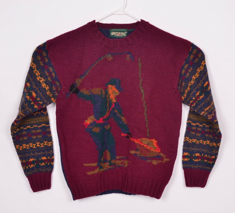 Vtg Fly Fishing Men's Sz Large American Eagle Red Fair Isle Sweater