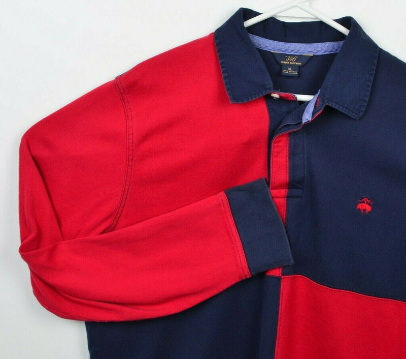 Brooks Brothers Men's XL Colorblock Red Navy Blue Sheep Logo Rugby Shirt