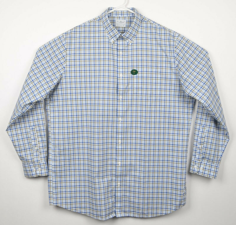 L.L. Bean Men's LT Large Tall Traditional Fit Blue Plaid Check Button-Down Shirt
