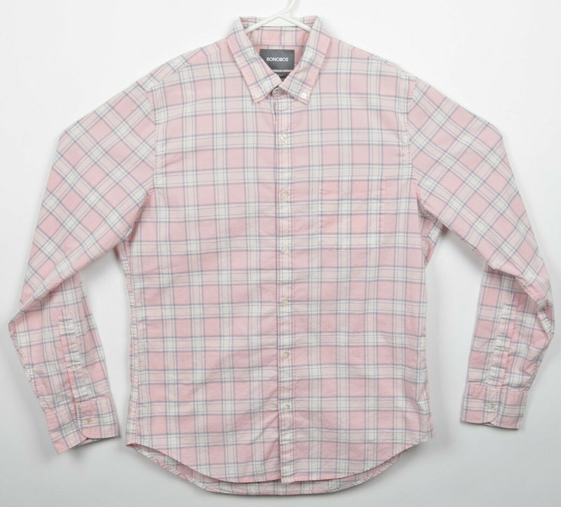 Bonobos Men's Large Tailored Slim Fit Pink White Plaid Check Button-Down Shirt