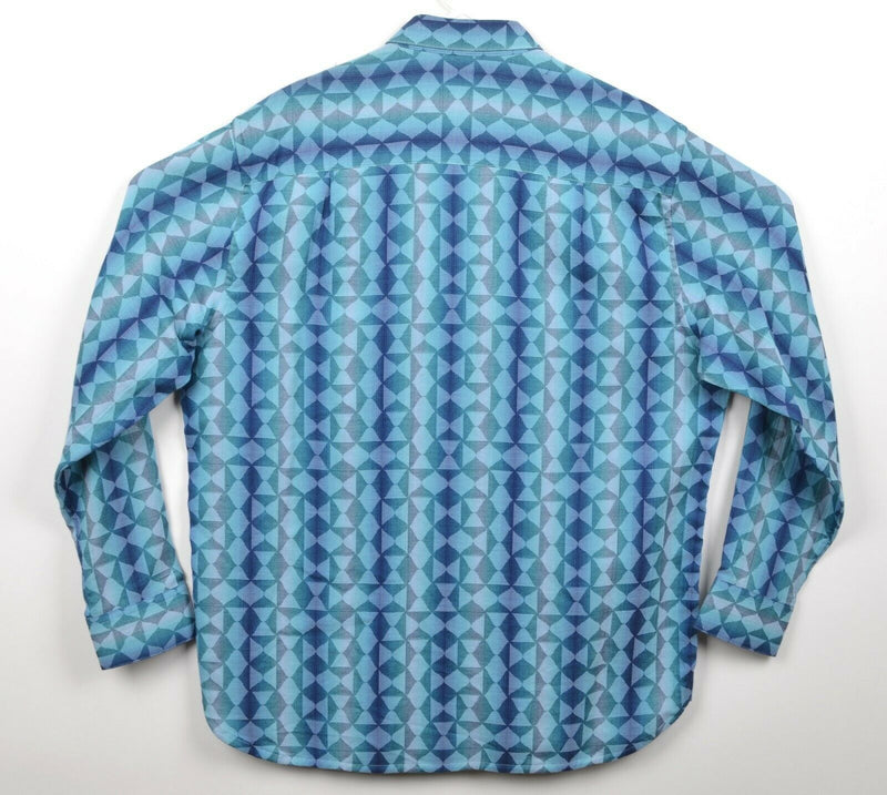Jhane Barnes Men's Sz Large Blue Wavy Diamond Disco Abstract Shiny Club Shirt