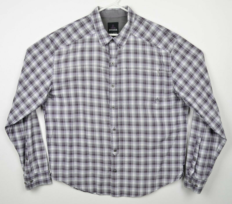 Prana Men's XL Nylon Purple Gray Hiking Fishing Casual Button-Front Shirt