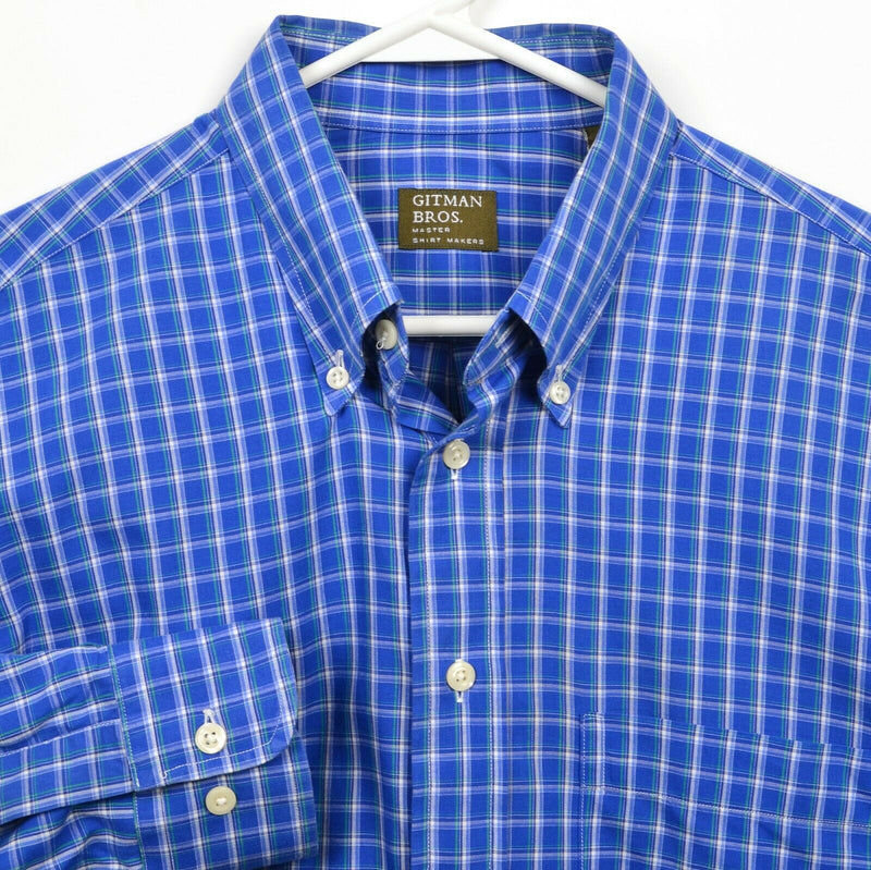 Gitman Bros. Men's Large Blue Plaid Made in USA Vintage Button-Down Shirt