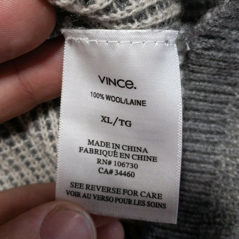 Vince. Men's XL Gray 100% Wool Henley Collar Soft Waffle Knit Sweater Shirt