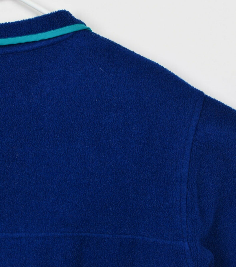 Vintage 90s Lands' End Unisex Small Snap-T Pullover Navy Blue Teal Fleece Jacket