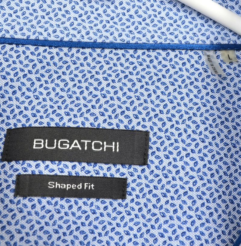 Bugatchi Men's Sz Large Shaped Fit Flip Cuff Blue Striped Button-Front Shirt