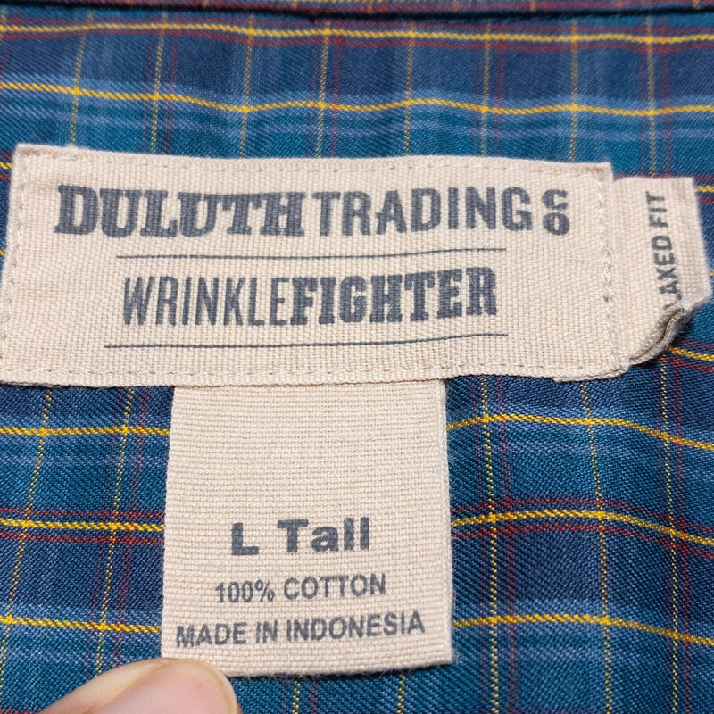 Duluth Trading Magnet Shirt Mens LT Large Tall MagnaReady Blue Plaid Long Sleeve