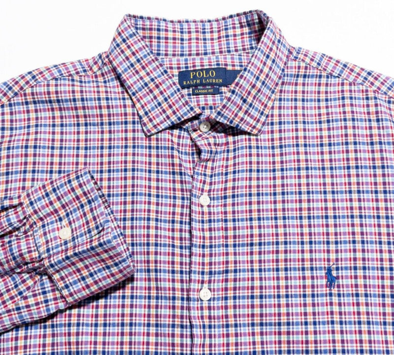 Polo Ralph Lauren Shirt Men's 2XL Classic Fit Long Sleeve Blue Red Plaid Check