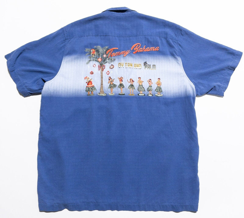 Tommy Bahama Embroidered Hawaiian Shirt Mens 2XL Oh Tan and Palm Christmas Santa