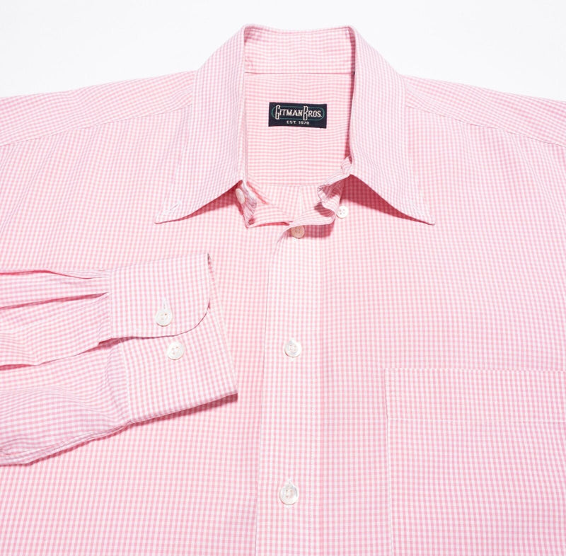 Gitman Bros. Vintage Shirt Men's Large Pink White Check Button-Down 90s