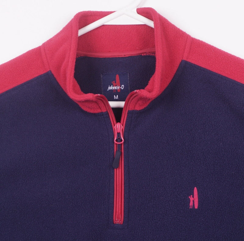 Johnnie-O Fleece Jacket Men's Medium 1/4 Zip Navy Blue Red Surfer Logo