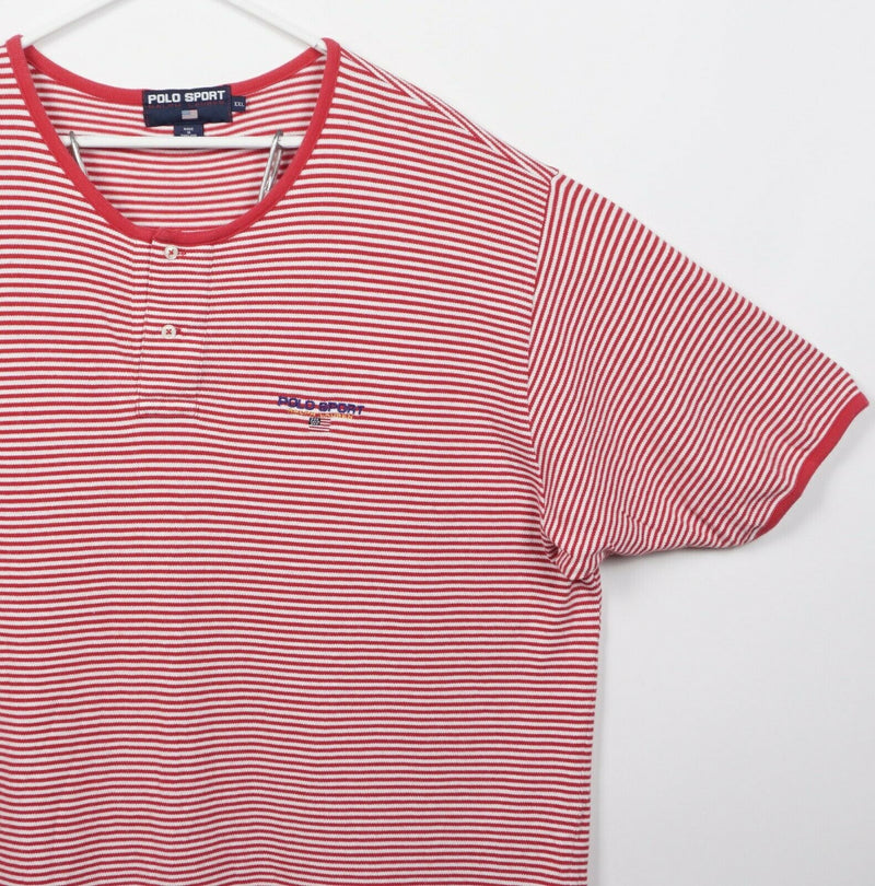Polo Sport Ralph Lauren Men's 2XL Flag Logo USA Red Striped Henley Shirt