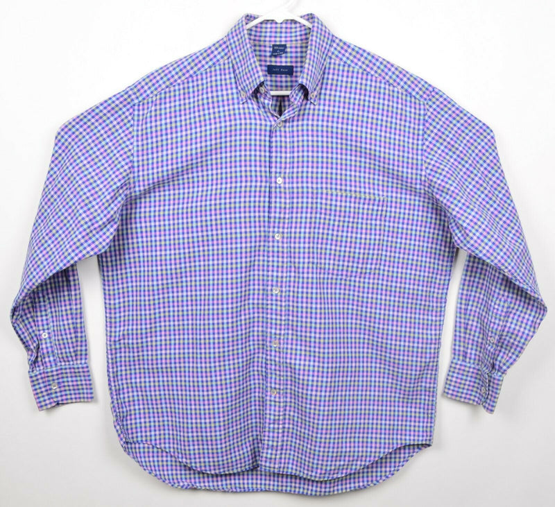 Jeff Rose Men's Sz Large Pink Blue Plaid Check Made in Italy Button-Down Shirt