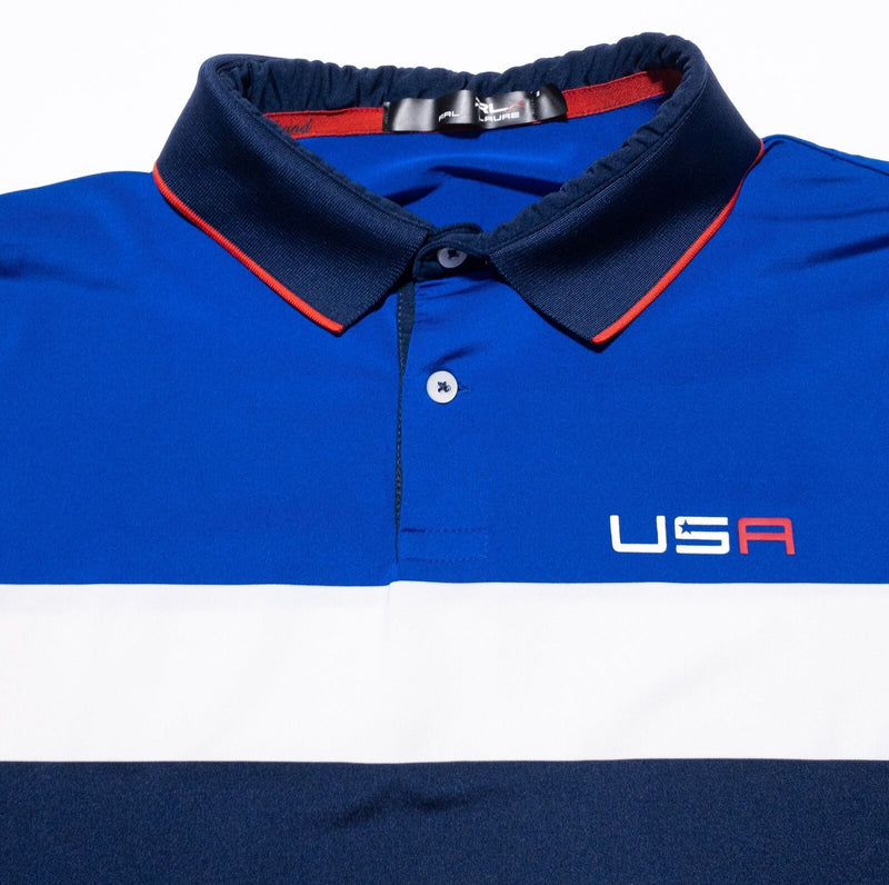 RLX Ralph Lauren Ryder Cup USA Small Men's Polo Shirt Blue Striped Wicking Golf