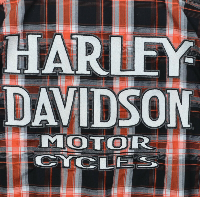 Harley-Davidson Performance Men Large Orange Plaid Vented Garage Mechanic Shirt