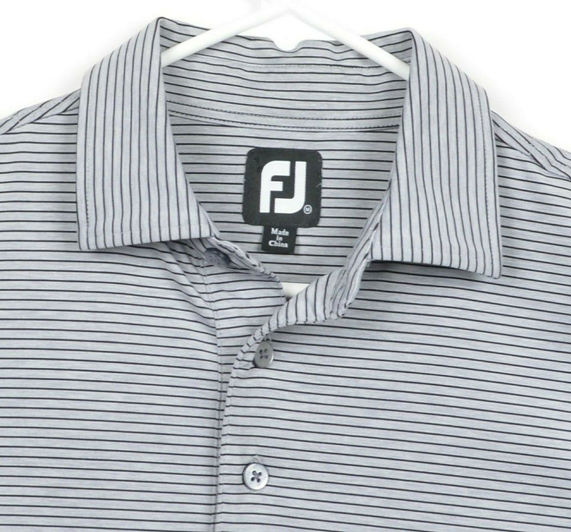 FootJoy Men's Sz Medium Gray Black Striped FJ Performance Golf Polo Shirt