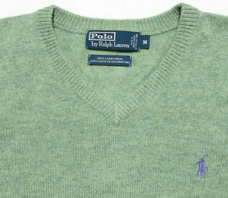 Polo Ralph Lauren Men's Medium 100% Lambswool Green V-Neck Pullover Sweater