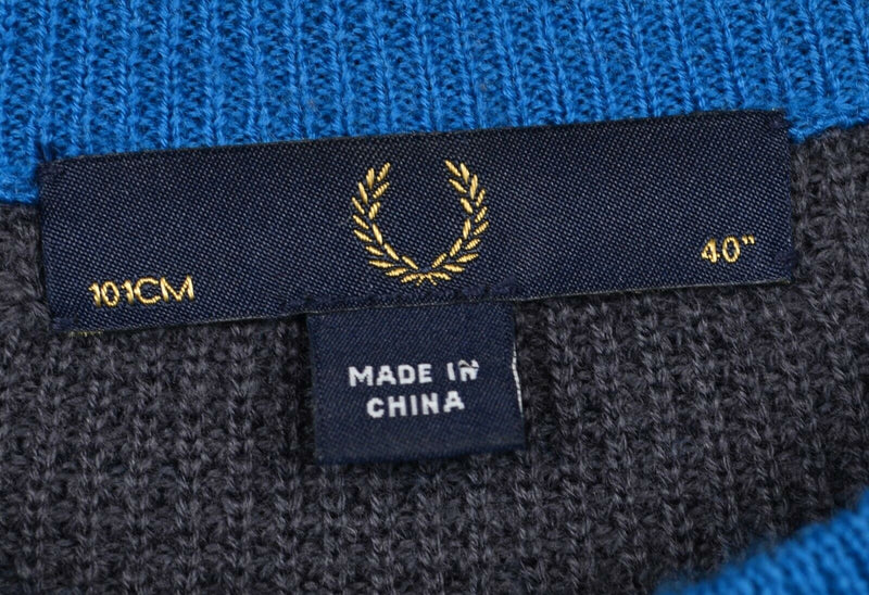 Fred Perry Men's 40" (Medium) 100% Wool Blue Padded Pullover Crew Neck Sweater