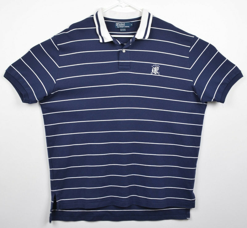 Polo Ralph Lauren Men's Sz XL Navy Blue Striped RLPC Embroidered Rugby Shirt