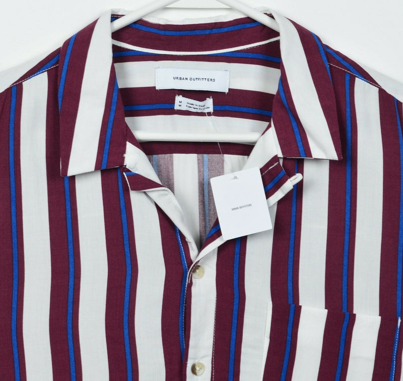 Urban Outfitters Men's Medium Maroon Red Striped Rayon Button-Front Shirt