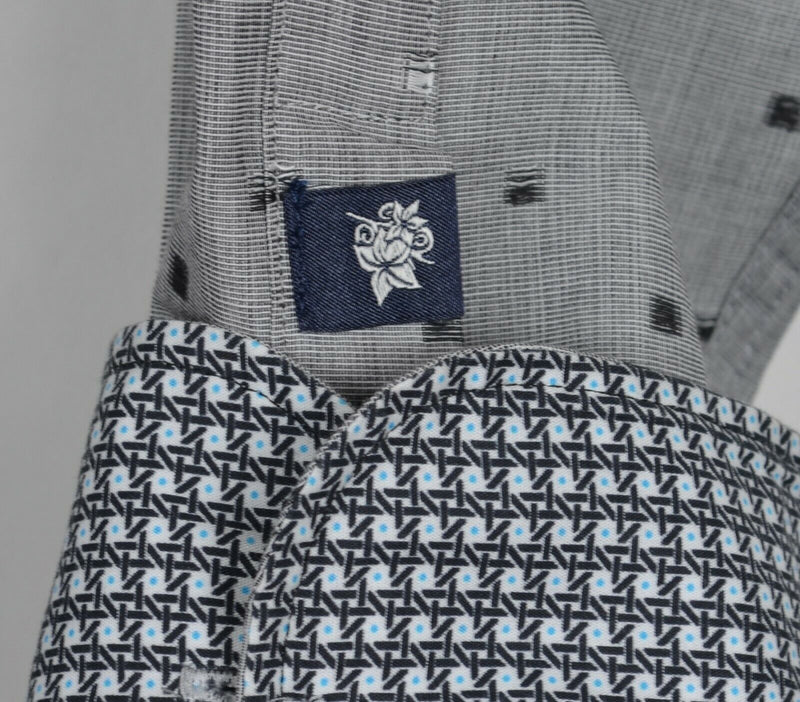 Stone Rose Men's 5 (XL) Flip Cuff Gray Polka Dot Designer Button-Front Shirt