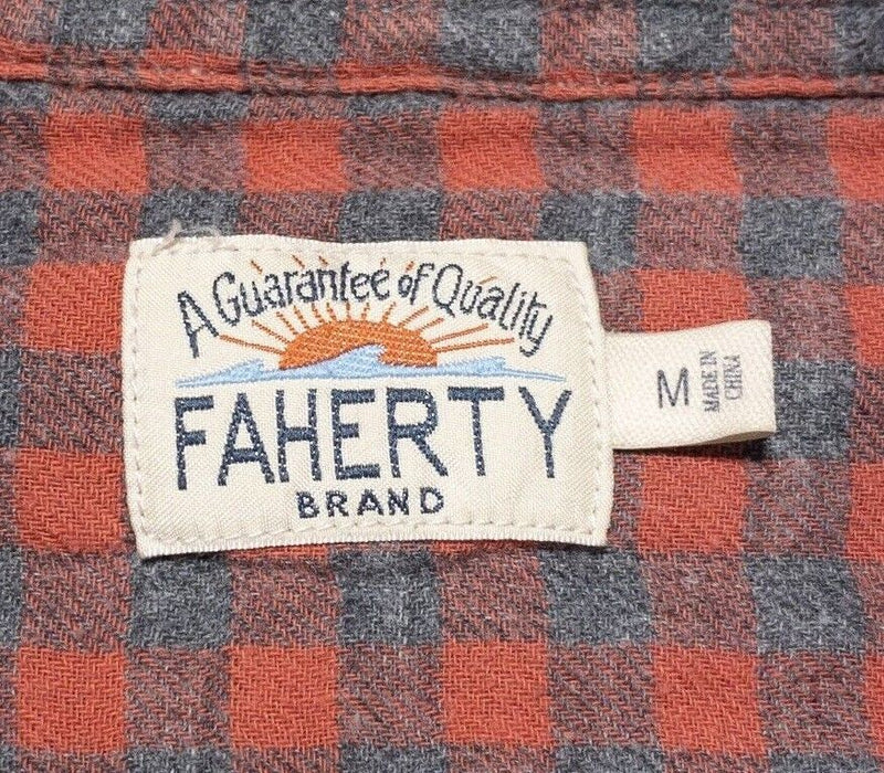 Faherty Flannel Medium Men's Shirt Long Sleeve Red Gray Check Modern Casual