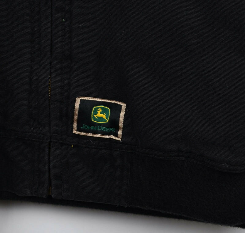 John Deere Men's Large Black Quilt Lined Insulated Washed Duck Hooded Jacket