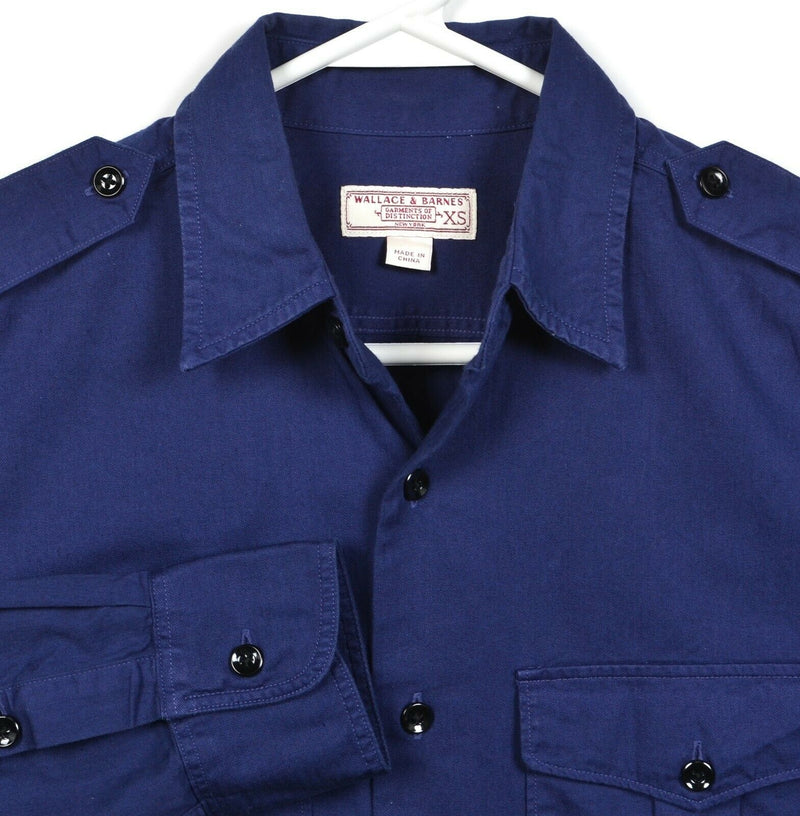 Wallace & Barnes Men's XS Solid Navy Blue Safari Military J. Crew Button Shirt