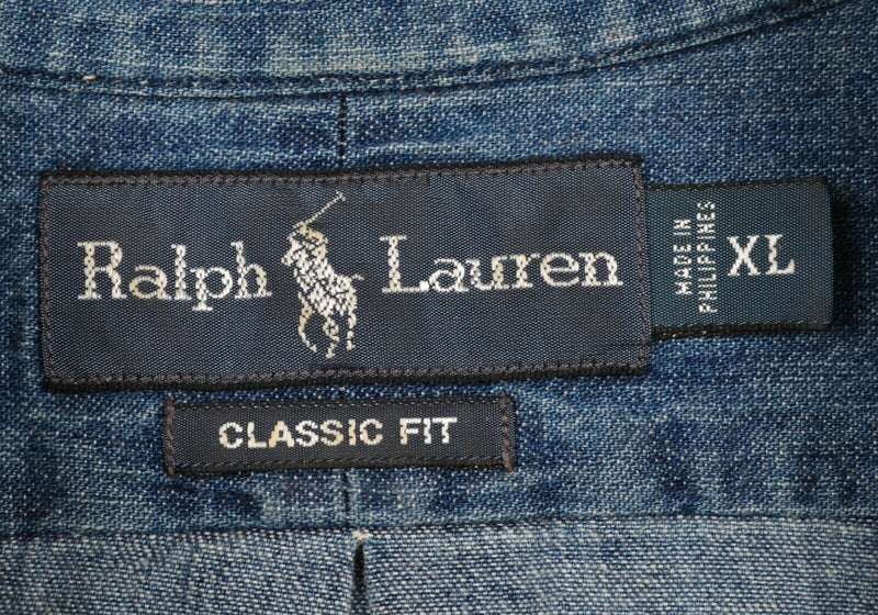 Polo Ralph Lauren Men's XL Classic Fit Denim Pony 90s Style Button-Down Shirt